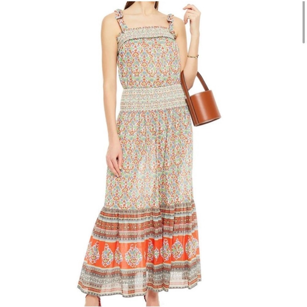 Tory Burch‎ Smocked Sundress Legacy Paisley Sz XL $448 Cotton Maxi